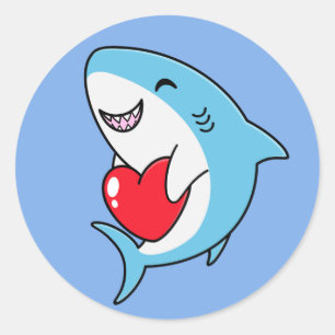 Schattigee Happy Blue Shark met een rood hart Ronde Sticker