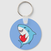 Schattigee Happy Blue Shark met een rood hart Sleutelhanger (Voorkant)