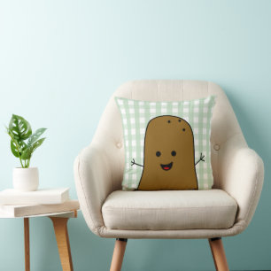 Schattigee Happy Brown Aardappel Green Gingham Kussen
