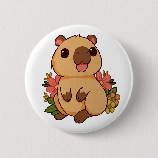 Schattigee Happy Capybara-tekening Ronde Button 5,7 Cm (Voorkant)