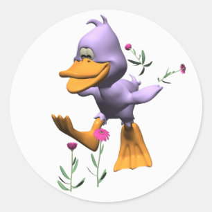 Schattigee Happy Cartoon Duck Running Through Flow Ronde Sticker