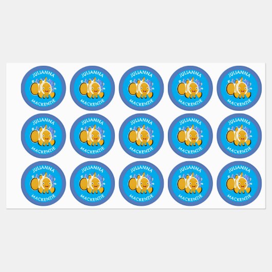 Schattigee Happy Clownfish gepersonaliseerde schoo Labels (Vel)