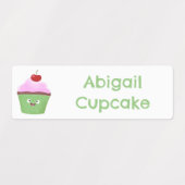 Schattigee Happy Cupcake cartoon gepersonaliseerd Labels (Design 1)