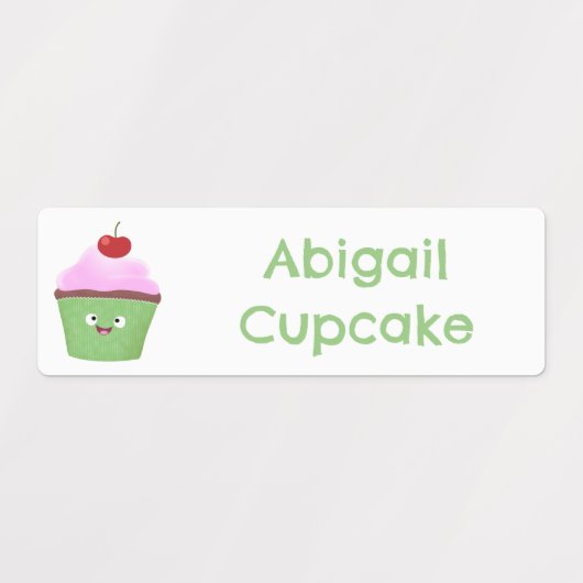 Schattigee Happy Cupcake cartoon gepersonaliseerd Labels (Design 1)