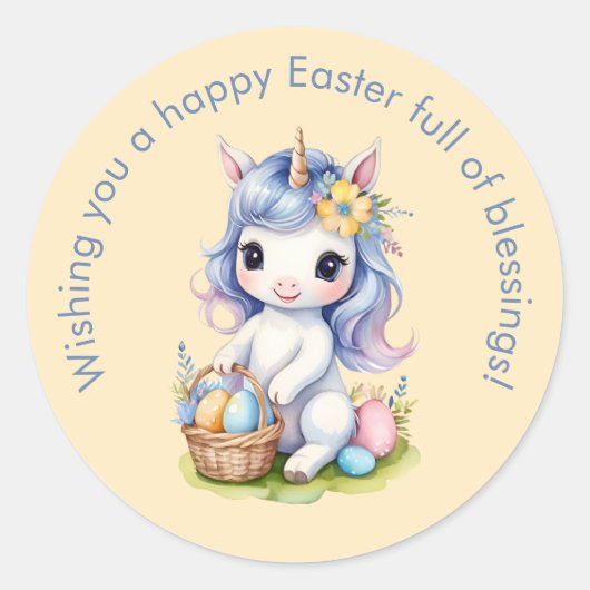 Schattigee Happy Easter Blessings Eenhoorn Sticker (Voorkant)