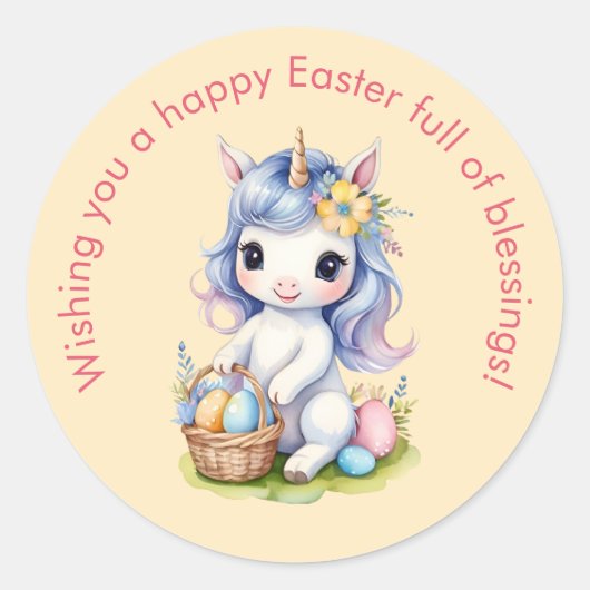Schattigee Happy Easter Blessings Eenhoorn Sticker (Voorkant)