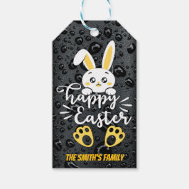 Schattigee Happy Easter Bunny met Yellow Paw Gift  Cadeaulabel