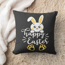 Schattigee Happy Easter Bunny met Yellow Paw Print Kussen