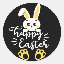 Schattigee Happy Easter Bunny met Yellow Paw Print Ronde Sticker