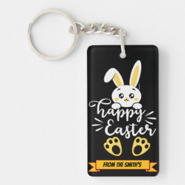 Schattigee Happy Easter Bunny met Yellow Paw Print Sleutelhanger