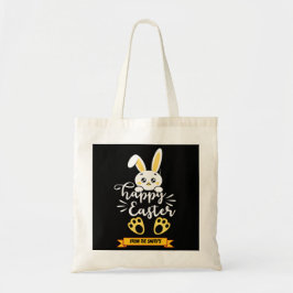 Schattigee Happy Easter Bunny met Yellow Paw Print Tote Bag