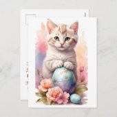 Schattigee Happy Easter Cat Feestdagenkaart (Voorkant / Achterkant)