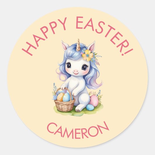 Schattigee Happy Easter Eenhoorn  Sticker (Voorkant)
