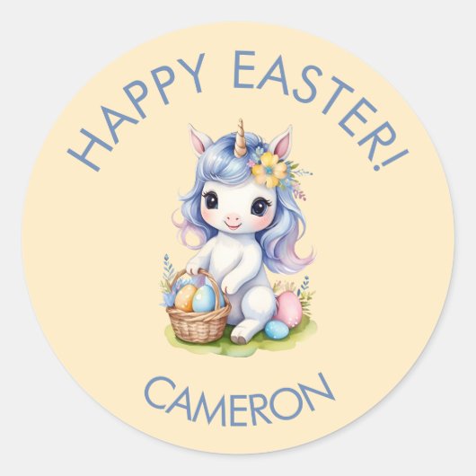 Schattigee Happy Easter Eenhoorn  Sticker (Voorkant)