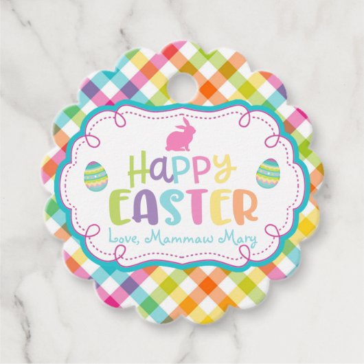 Schattigee Happy Easter Gepersonaliseerde Plaid Fa Bedankjes Labels (Voorkant)