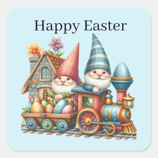 Schattigee Happy Easter Gnome Vierkante Sticker (Voorkant)