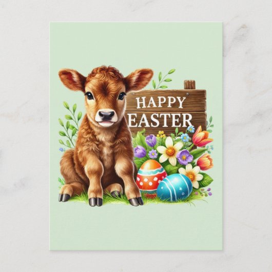 Schattigee Happy Easter koe Feestdagenkaart (Voorkant)