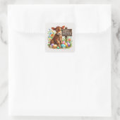 Schattigee Happy Easter koe Vierkante Sticker (Tas)