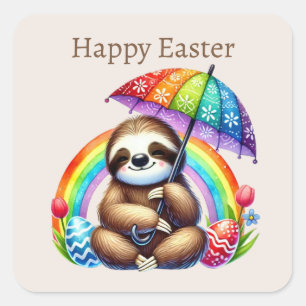 Schattigee Happy Easter luiaard Vierkante Sticker