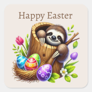 Schattigee Happy Easter luiaard Vierkante Sticker