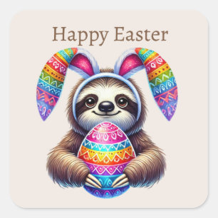 Schattigee Happy Easter luiaard Vierkante Sticker