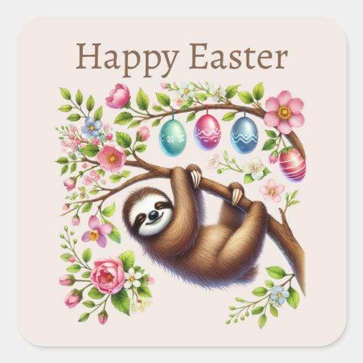 Schattigee Happy Easter luiaard Vierkante Sticker (Voorkant)