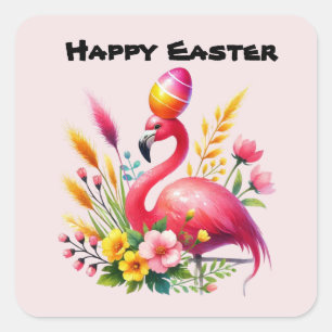 Schattigee Happy Easter Pink Flamingo Vierkante Sticker