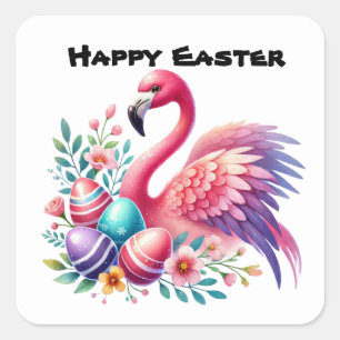 Schattigee Happy Easter Pink Flamingo Vierkante Sticker