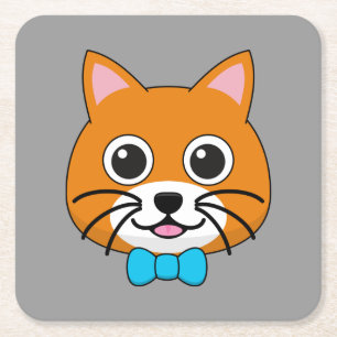 Schattigee Happy Ginger Cat met Papillon Vierkante Kartonnen Onderzetter