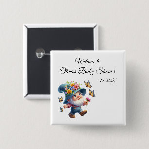 Schattigee Happy Gnome met Vlinder Baby shower But Vierkante Button 5,1 Cm