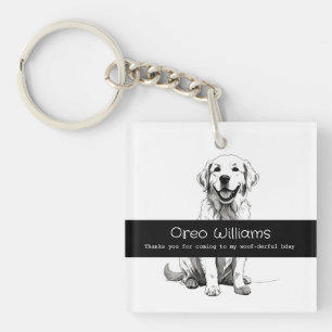 Schattigee Happy Golden Retriever Woof verjaardags Sleutelhanger