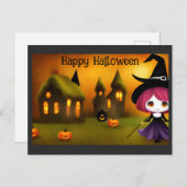 Schattigee Happy Halloween Anime Witch Pumpkin Briefkaart (Voorkant / Achterkant)