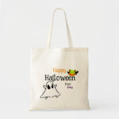 Schattigee Happy Halloween Canvas tas met ghostie (Voorkant)