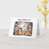 Schattigee Happy Halloween Kawaii Groet Kaart (Gele Bloem)