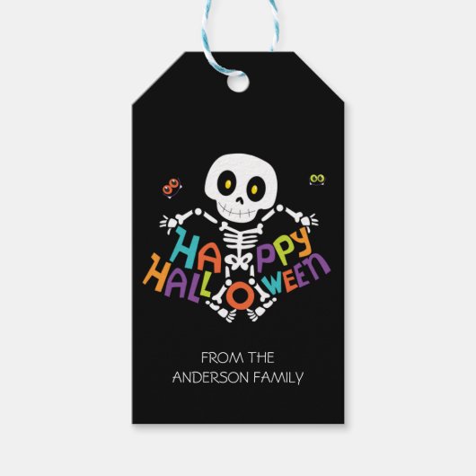 Schattigee Happy Halloween Skelet Gepersonaliseerd Cadeaulabel (Voorkant)