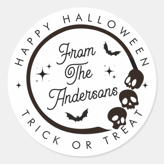 Schattigee Happy Halloween Trick or treat Skeleton Ronde Sticker (Voorkant)