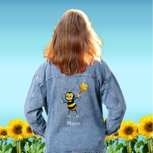 Schattigee Happy Honey Bee Cartoon Denim Jacket