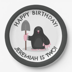 Schattigee Happy Mole gepersonaliseerde cartoon Ve Papieren Bordje