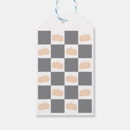 Schattigee Happy Oranje Pompoen met Checkerboard Cadeaulabel