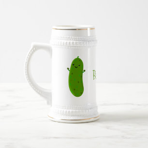Schattigee Happy Pickle cartoon gepersonaliseerd Bierpul