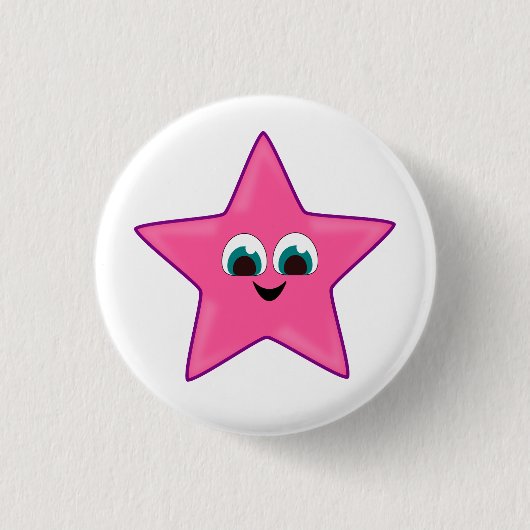 Schattigee Happy Pink Star Ronde Button 3,2 Cm (Voorkant)