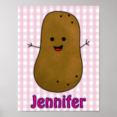 Schattigee Happy Potato Pink Gingham Custom Poster (Voorkant)