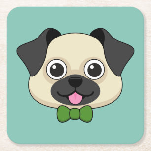 Schattigee Happy Pug Dog met Papillon Vierkante Kartonnen Onderzetter