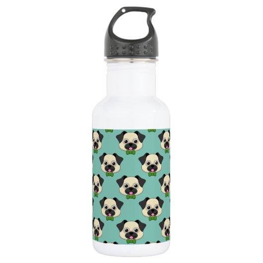 Schattigee Happy Pug Dog met Papillon Waterfles (Voorkant)