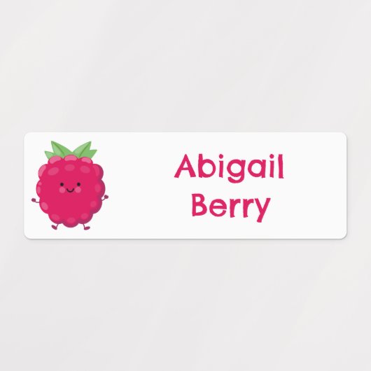 Schattigee Happy Raspberry cartoon gepersonaliseer Labels (Design 2)