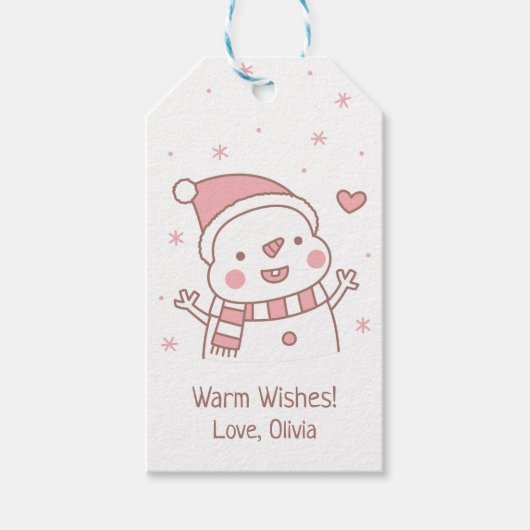 Schattigee Happy Snowman Doodle, Kerstmis geperson Cadeaulabel (Voorkant)