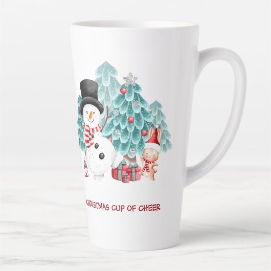 Schattigee Happy Snowman Kerstnaam Groot Latte Mok (Rechts)