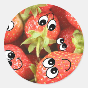 Schattigee Happy Strawberries Ronde Sticker