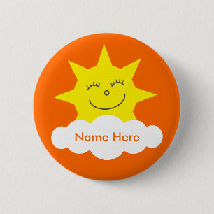 Schattigee Happy Sun Oranje Naam Tag Ronde Button 5,7 Cm