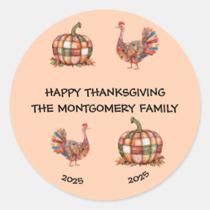 Schattigee Happy Thanksgiving gepersonaliseerd Ronde Sticker